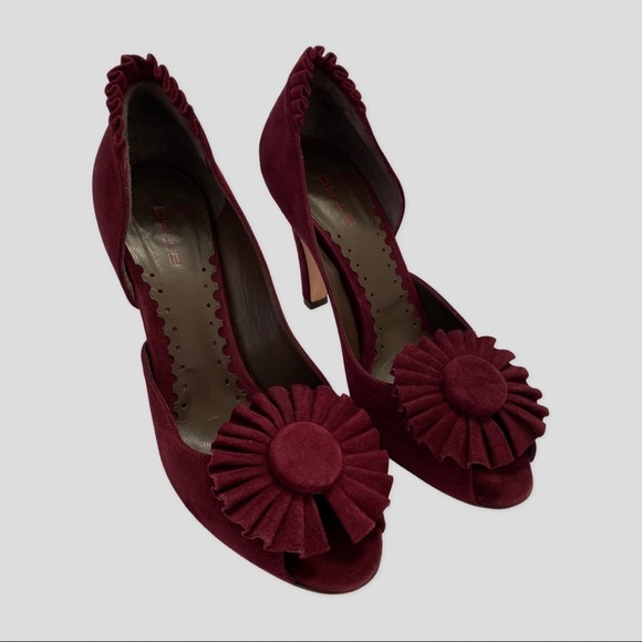 ETRO Purple Suede Flower Detail High Heel Peep Toe Pump EU38 US8 ($700)